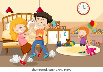 Parents argure in front of the son illustration