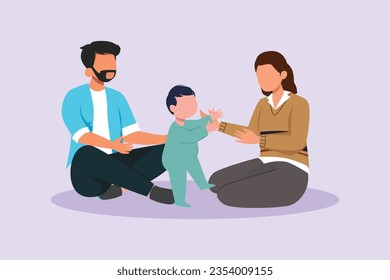 Parents with babies. Family maternity concept. Colored flat vector illustration isolated. 
