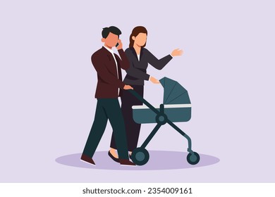 Parents with babies. Family maternity concept. Colored flat vector illustration isolated. 