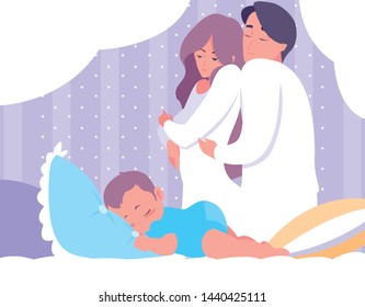 parents with baby boy sleeping