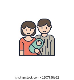parents with baby cartoon icon. Element of family icon for mobile concept and web apps. Cartoon parents with baby icon can be used for web and mobile