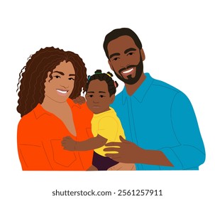 Parents and baby. Happy family portrait. Mom, dad and kid. Mother, father holding toddler daughter. Flat vector illustration isolated on white background