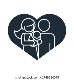 parents with baby in love heart realtionship together family day, icon in silhouette style vector illustration