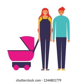 parents with baby pram family