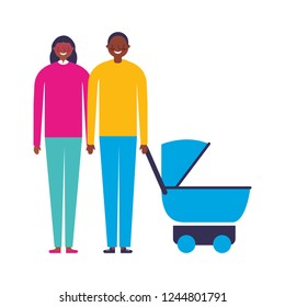 parents with baby pram family