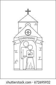 Parents and baptism of the child, godfather and godmother,Vector Image,outline style