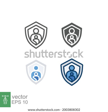 Parents and child avatar in shield badge for online safety kids symbol. Kids watch safe content on internet. Parental control outline flat solid icon Vector illustration Design, white background EPS10