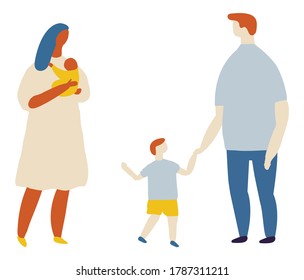 Padres Con Vector Plano Infantil. Familia feliz