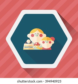 Parents and child shopping flat icon with long shadow,eps10