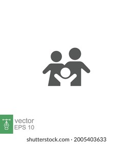 Parents and child silhouette for family icon solid in trendy style. Happy little family for insurance symbol with mother, father, and son sign. Vector illustration. Design on white background. EPS 10