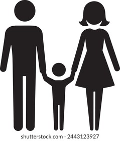 Parents and child silhouette for family icon solid in trendy style. Happy little family for insurance symbol with mother, father, and son sign.
