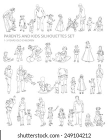 Parents and child silhouettes, sketch collection