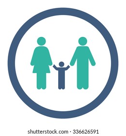 Parents And Child vector icon. Style is bicolor flat rounded symbol, cobalt and cyan colors, rounded angles, white background.