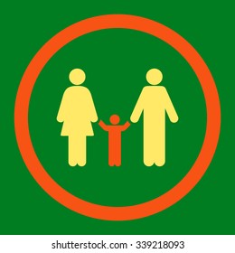 Parents And Child vector icon. Style is bicolor flat rounded symbol, orange and yellow colors, rounded angles, green background.
