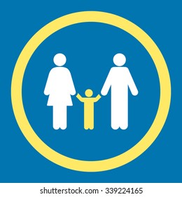 Parents And Child vector icon. Style is bicolor flat rounded symbol, yellow and white colors, rounded angles, blue background.