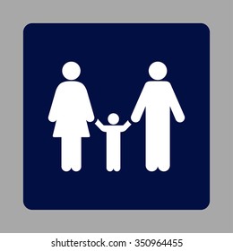 Parents And Child vector icon. Style is flat rounded square button, white and dark blue colors, silver background.
