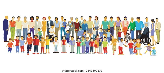 Parents and children, big family group illustration - Shutterstock ID 2343590179