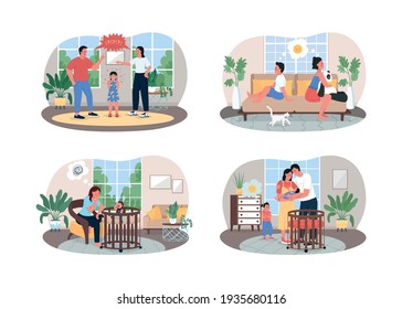 Parents and children conflict 2D vector web banner, poster set