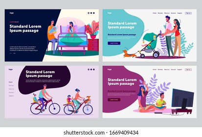 Parents and children in different ages set. Mom and dad with baby, toddlers, teen boy. Flat vector illustrations. Leisure, family, activity concept for banner, website design or landing web page