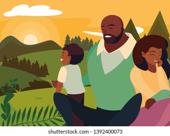 parents with children family in day landscape