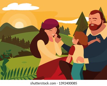 parents with children family in day landscape