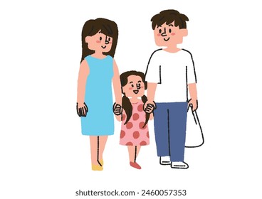 Parents and children going out hand in hand