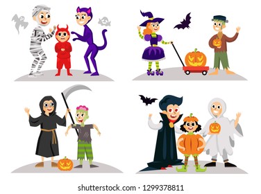 Parents and children in Halloween dresses poster