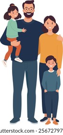 Parents and children. Happy family portrait. Mom, dad and kids. Mother, toddler son, father holding daughter. Wife, husband with siblings. Flat vector illustration isolated on white background