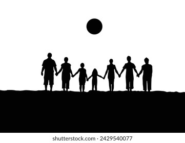 Parents with Children holding Hands Silhouettes . Isolated vector illustration