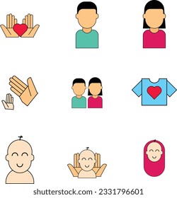 The parents and children icons vector set showcases a collection of stylized graphical representations symbolizing the relationship between parents and their children. 