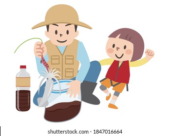Parents and children making Marinated-on-the-spot squids