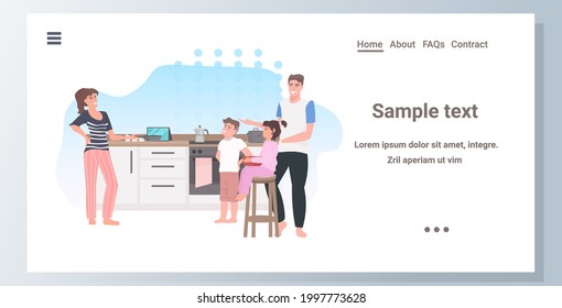 parents with children preparing food family spending time together modern kitchen interior horizontal