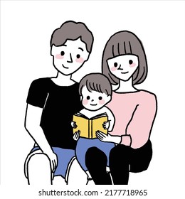 Parents and children reading picture books