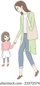 Parents and children shopping while holding hands