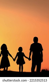 parents and children silhouette in nature