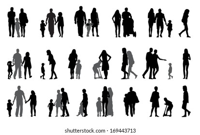 Parents and children Silhouette Vector Illustration