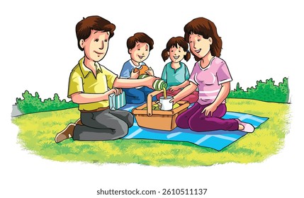 Parents and children sitting in the park eating sandwiches
