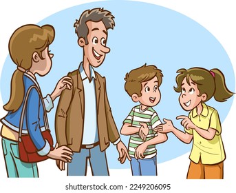 parents and children talking to each other cartoon vector