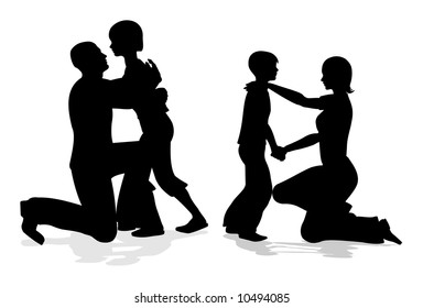 parents with children talking silhouette vector