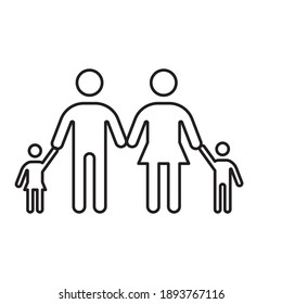 Parents and children. Vector icon outline style. People sign illustration. isolated on white background