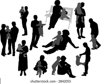 Parents with children vector silhouettes