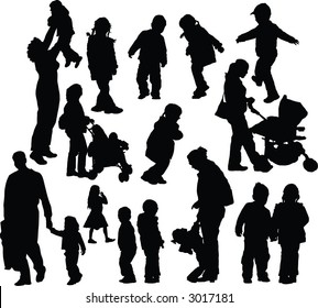 Parents with children vector silhouettes