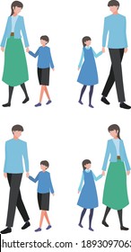 Parents and children walking hand in hand