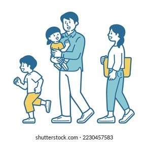 Parents and children walking happily