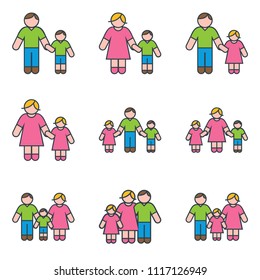 Parents and Childs Color Icon Set