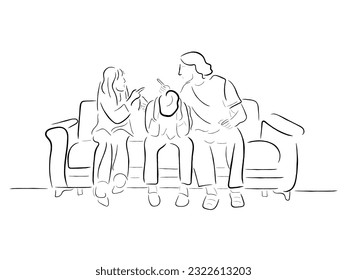 parents conflicts can impact mental health of kids. awareness for mental health and abusive relationships. line art vector.