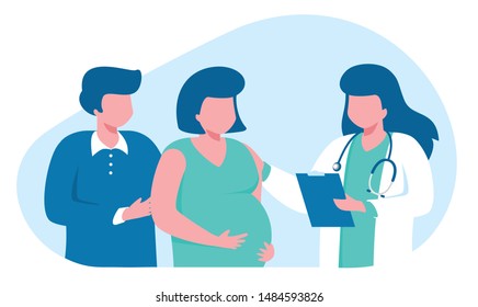 Parents at a consultation with an obstetrician gynecologist. Expectations of the birth of a child.
