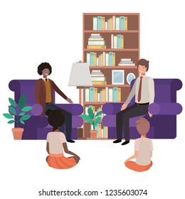 parents couple with children avatar character