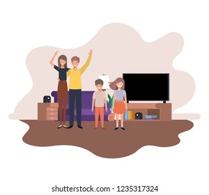 parents couple with children in livingroom