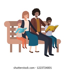 parents couple with children sitting in park chair 